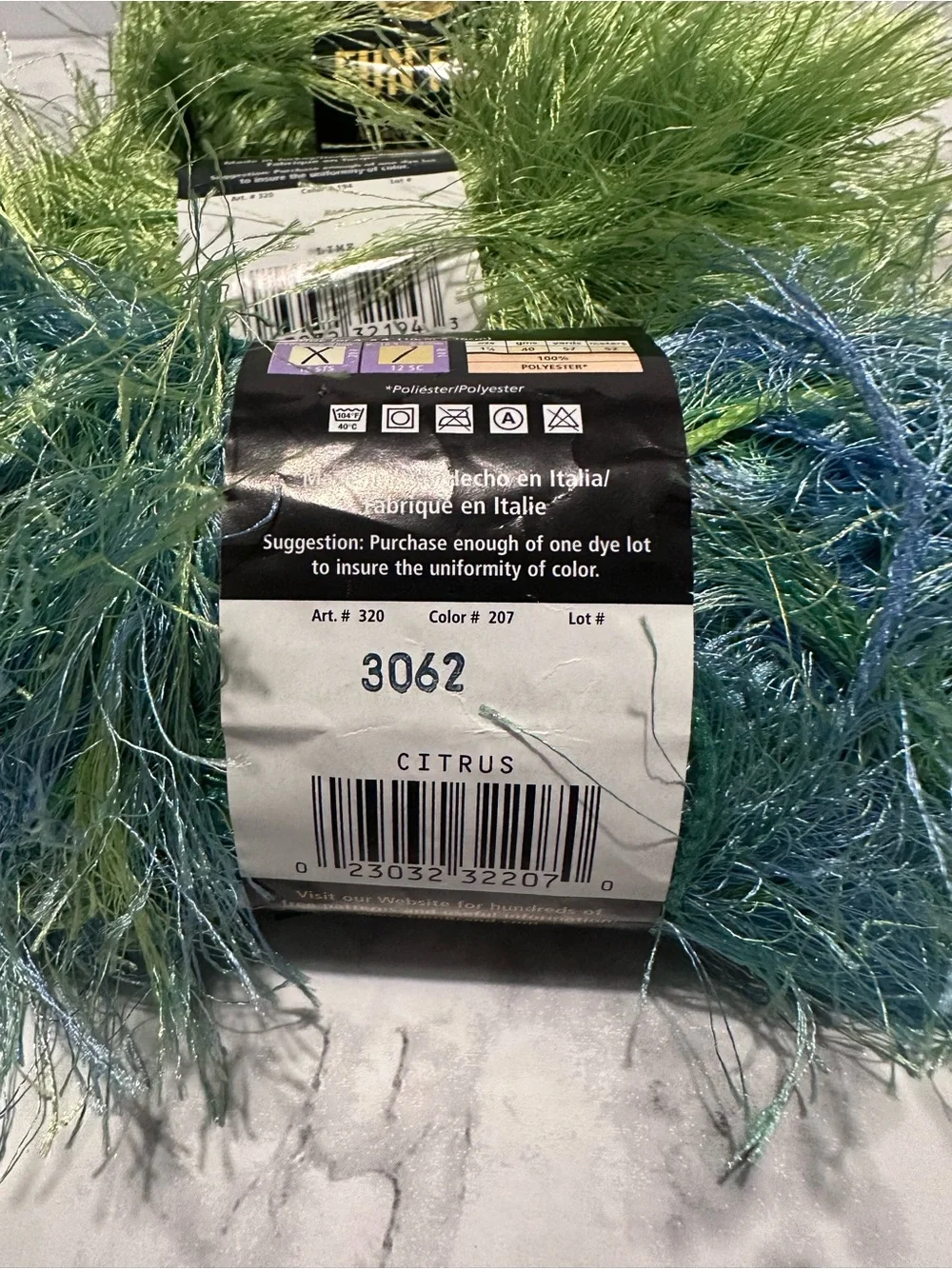 Lion Brand Fun Fur Prints Eyelash Yarn Lot 7 Skeins Green Blue Citrus